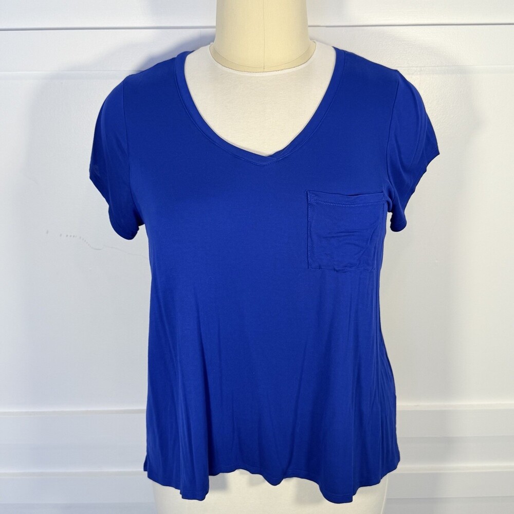 Cable & Gauge Royal Blue Tee Shirt Women’s Size 1X V-neck 1-Pocket Flared He
